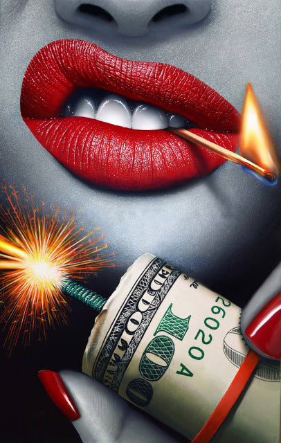 Sexy Red Lips Bite Money and Earth Wall Art Broker Decor