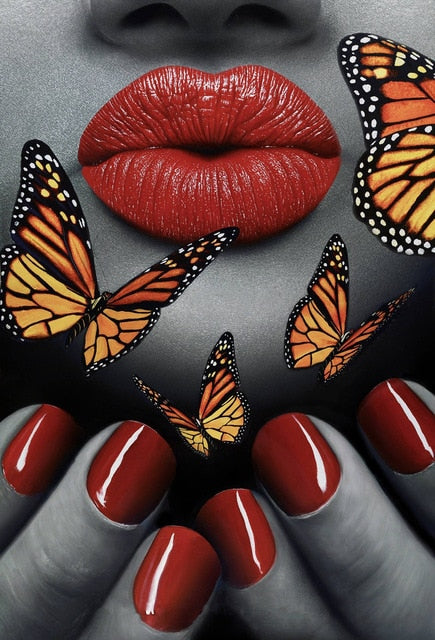 Sexy Red Lips Bite Money and Earth Wall Art Broker Decor