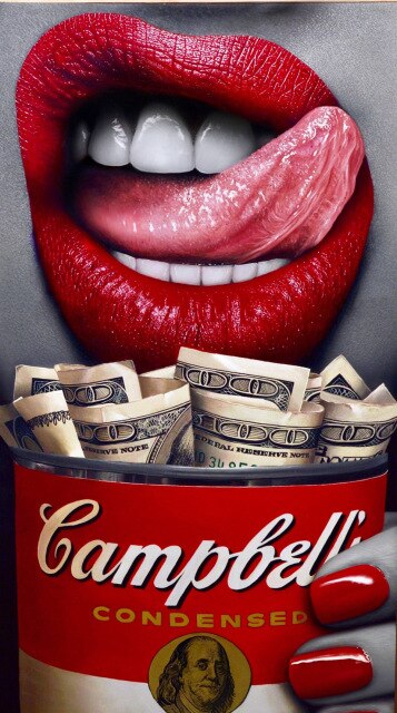 Sexy Red Lips Bite Money and Earth Wall Art Broker Decor