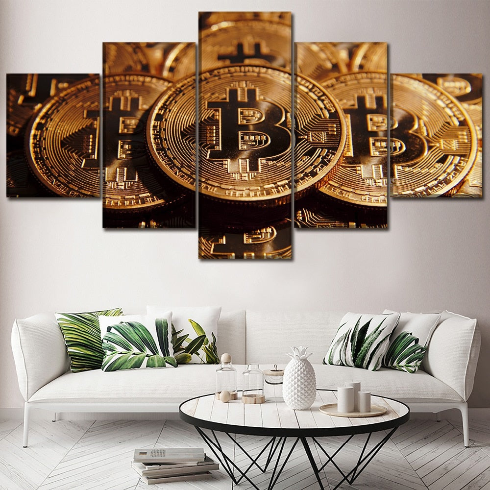 Bitcoin Coin Money Print Painting 5 Piece Canvas Decorative painting on canvas