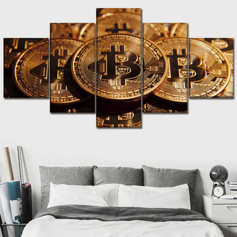 Bitcoin Coin Money Print Painting 5 Piece Canvas Decorative painting on canvas