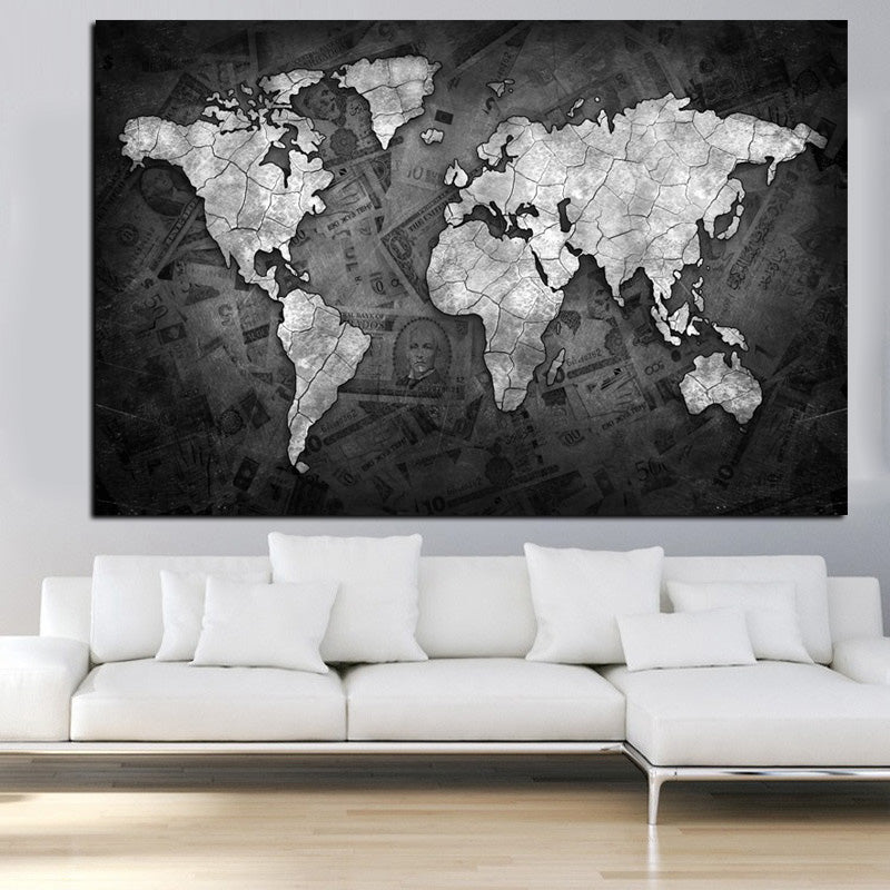 3D Money World Map Painting Broker Decor