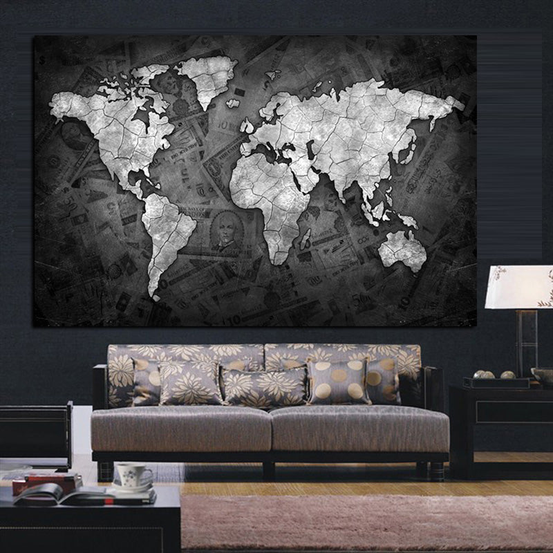 3D Money World Map Painting Broker Decor