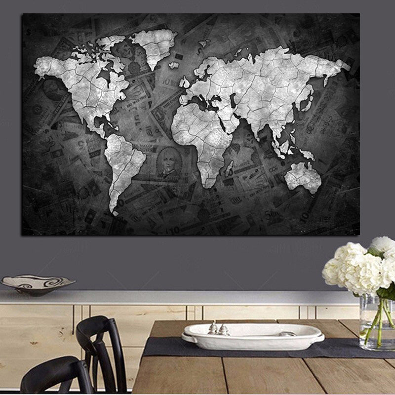 3D Money World Map Painting Broker Decor