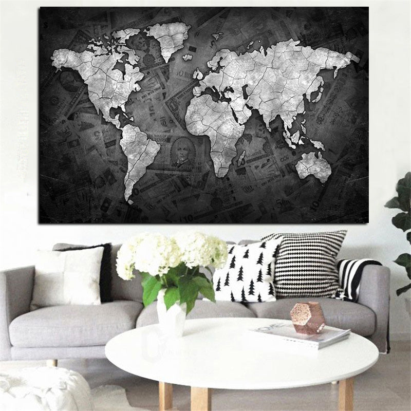 3D Money World Map Painting Broker Decor