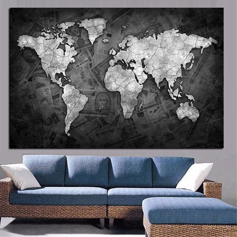 3D Money World Map Painting Broker Decor