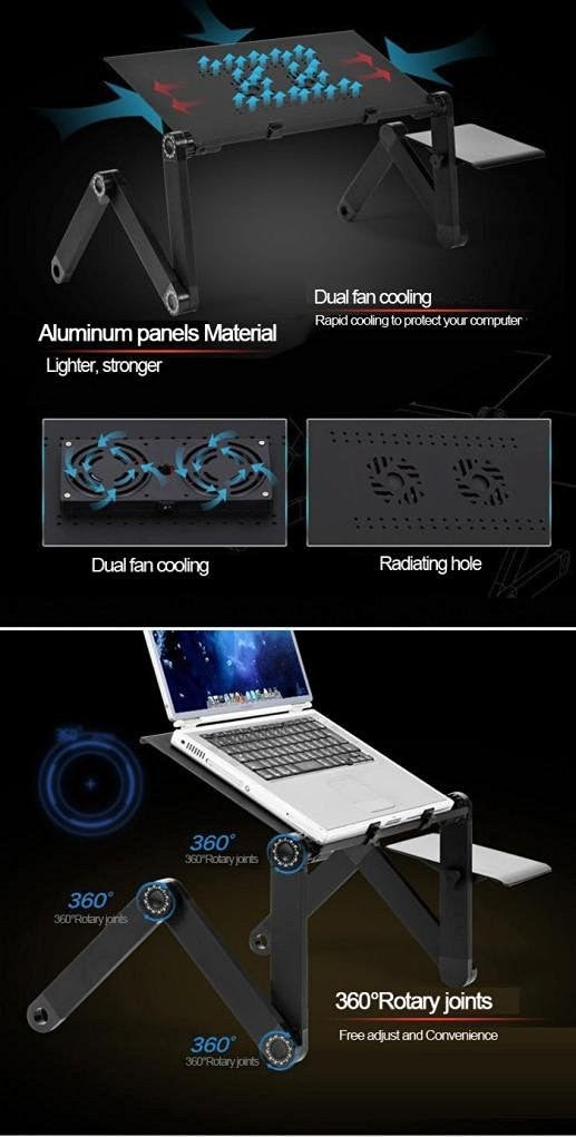 Executive Office Solutions Portable Adjustable Aluminum Laptop Desk Stand Table Vented w CPU Fans Mouse Pad Side Mount Notebook