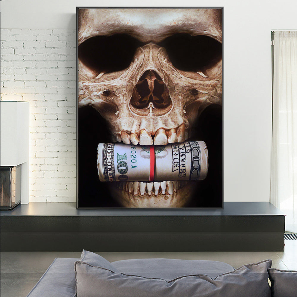 Abstract wall Art Canvas Prints Skull With Money Wall Art Broker Decor