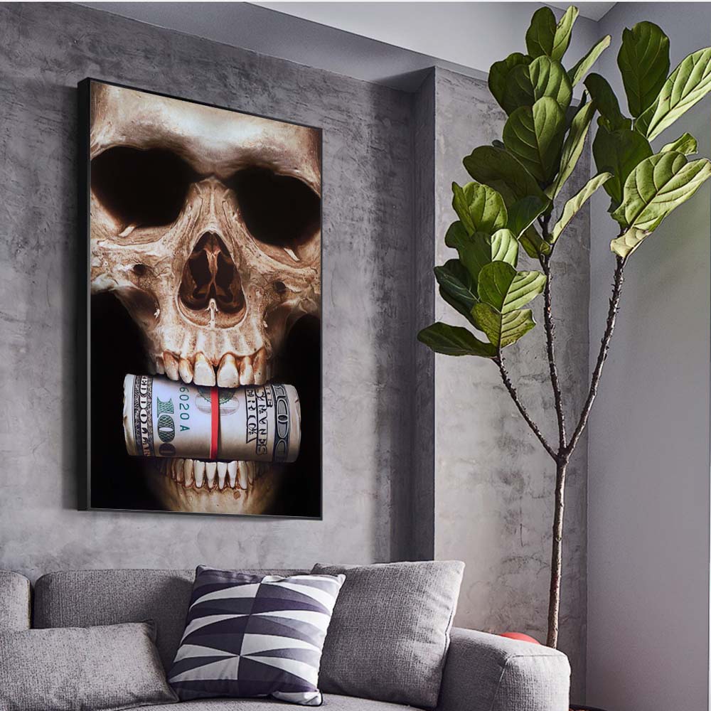 Abstract wall Art Canvas Prints Skull With Money Wall Art Broker Decor