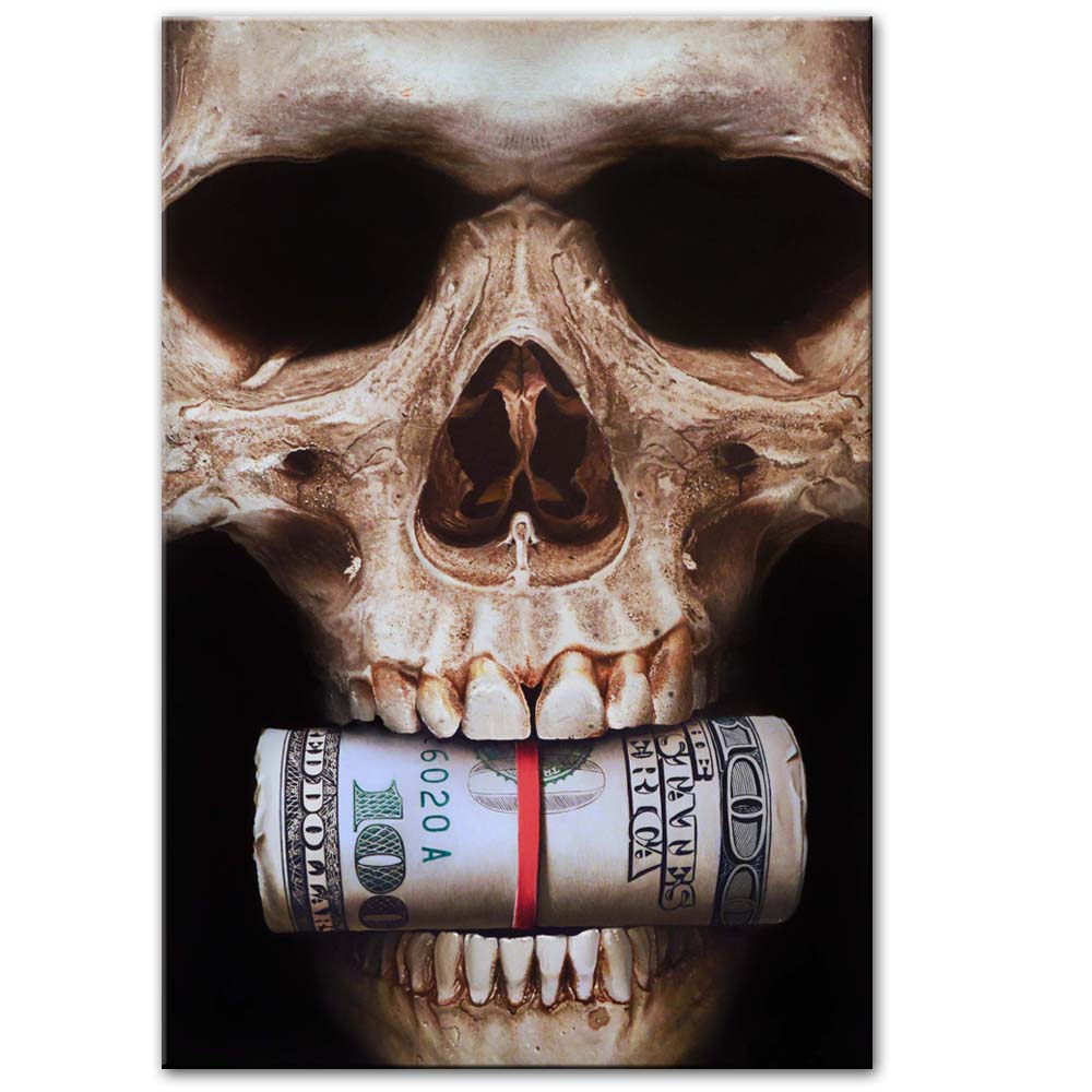 Abstract wall Art Canvas Prints Skull With Money Wall Art Broker Decor