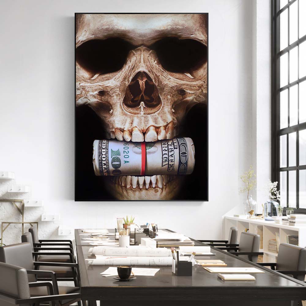Abstract wall Art Canvas Prints Skull With Money Wall Art Broker Decor
