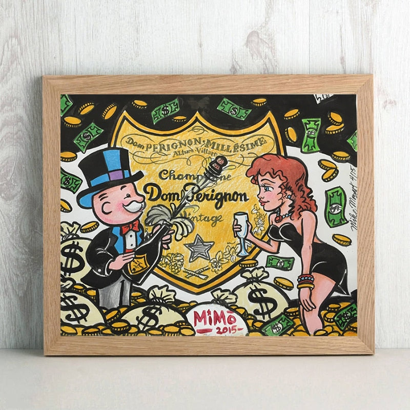 Champagne Money Poster Alec Monopoly guy Painting On Canvas Broker Decor