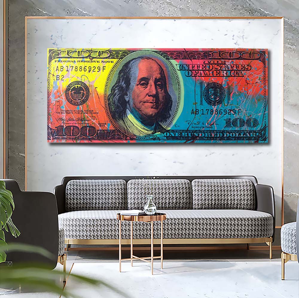 Graffiti Art 100 Bill Cash American Currency Money Benjamin Franklin Broker Decor for Office