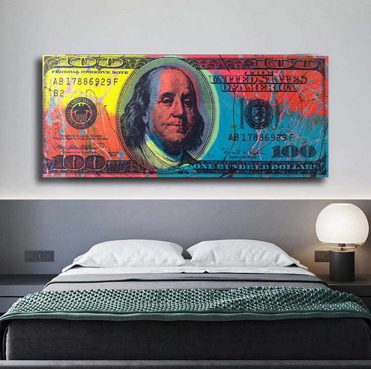 Graffiti Art 100 Bill Cash American Currency Money Benjamin Franklin Broker Decor for Office