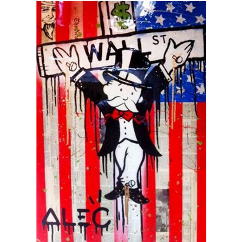 Alec Graffiti art Monopoly Guy money art on canvas
