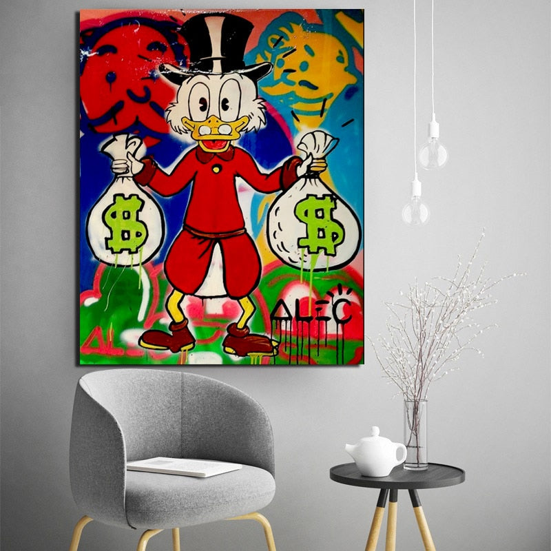 Alec Cartoon McDuck With Money Painting Broker Decor