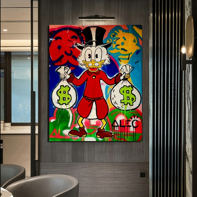 Alec Cartoon McDuck With Money Painting Broker Decor