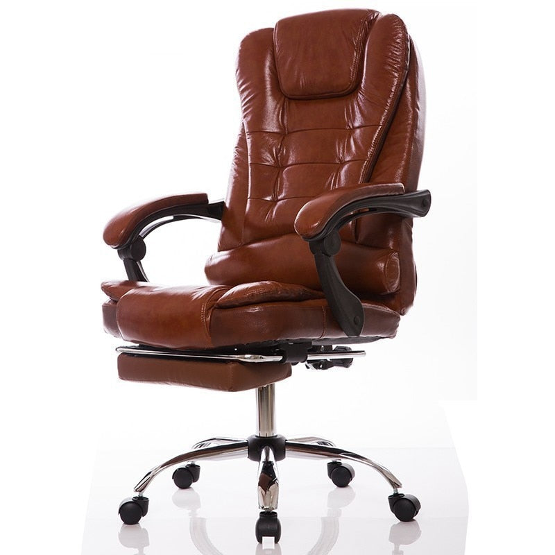 European Office Boss Genuine Leather Chair with Massage Footrest Lift