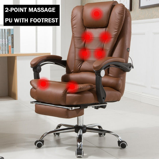 European Office Boss Genuine Leather Chair with Massage Footrest Lift