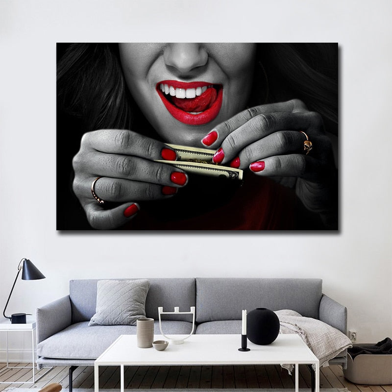 Sexy girl with Money Wall Art