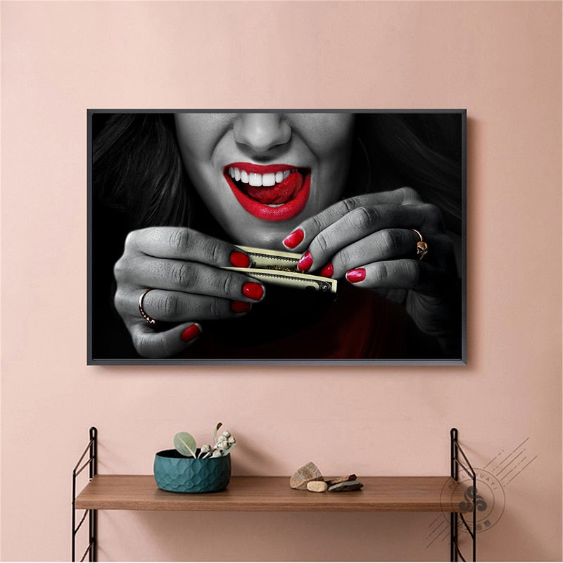Sexy girl with Money Wall Art