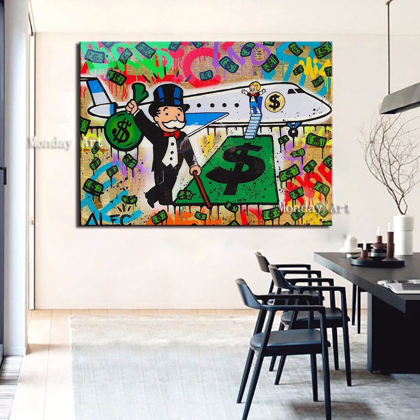 Graffiti art  money canvas painting Monopoly Guy Success