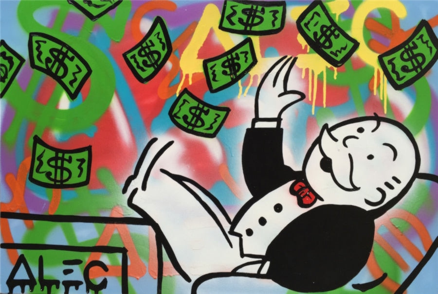 Alec Monopolys Smoking Money Canvas Painting Decorative for Office Broker Decor