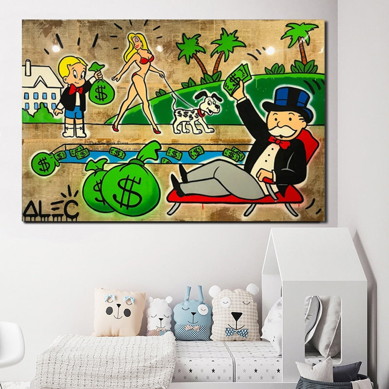 Alec Monopoly guy Money Bag Painting Broker Decoration