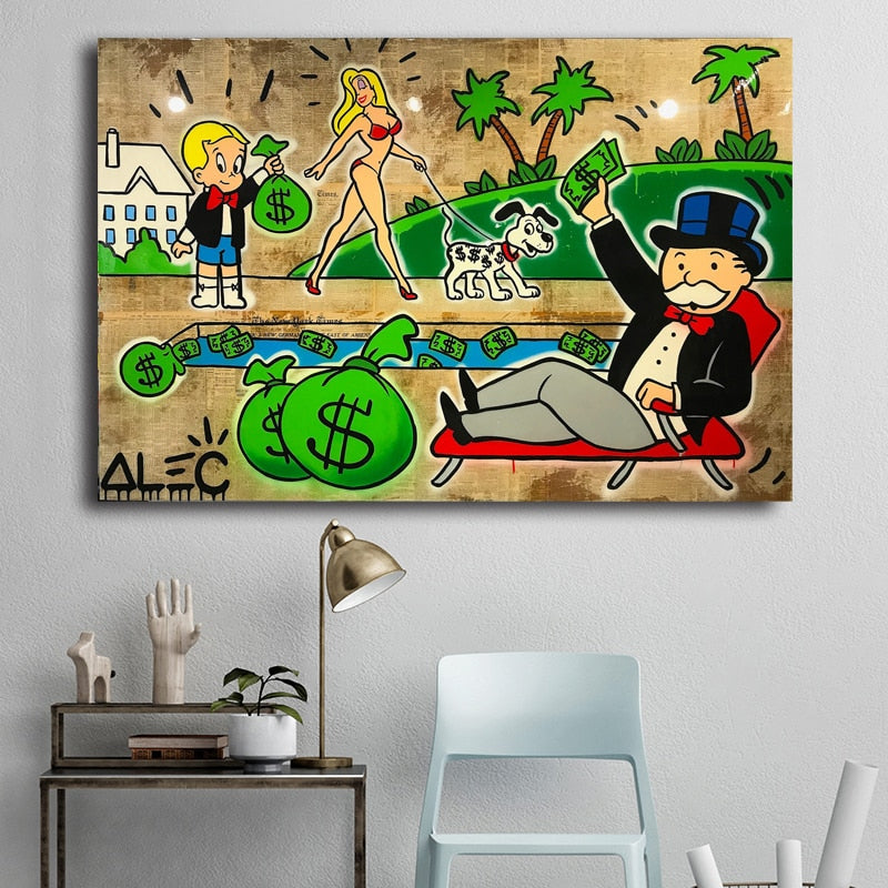 Alec Monopoly guy Money Bag Painting Broker Decoration
