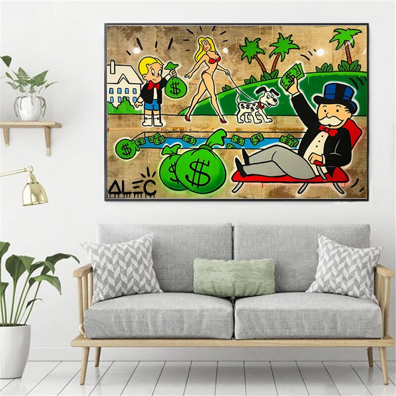 Alec Monopoly guy Money Bag Painting Broker Decoration