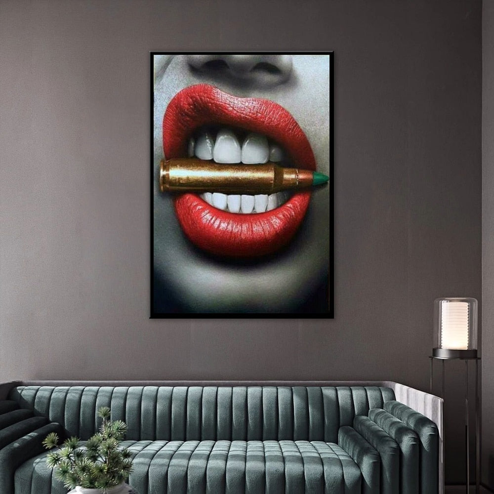 Sexy Red Lips Smoking Money Broker Decor