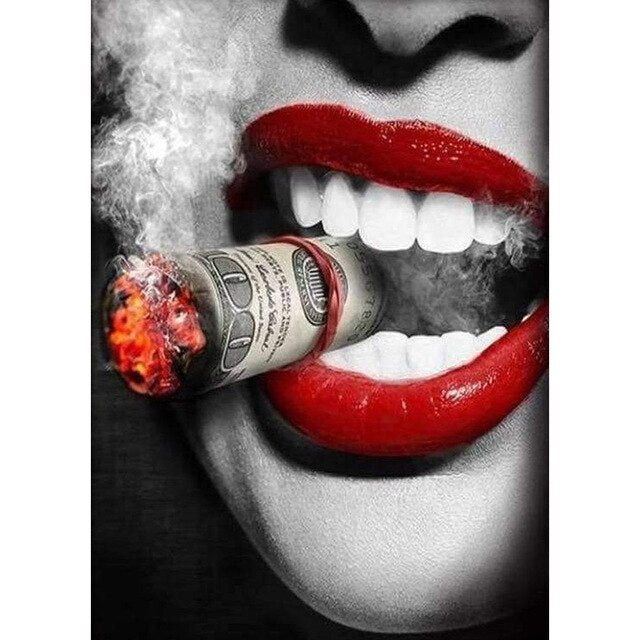 Sexy Red Lips Smoking Money Broker Decor