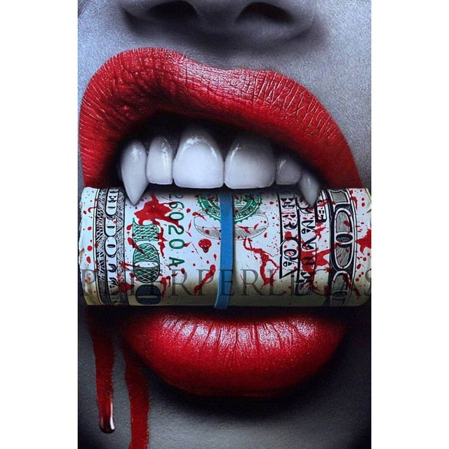 Sexy Red Lips Smoking Money Broker Decor