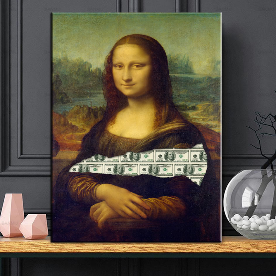Mona Lisa With Money Canvas Painting Broker Decoration Unframed