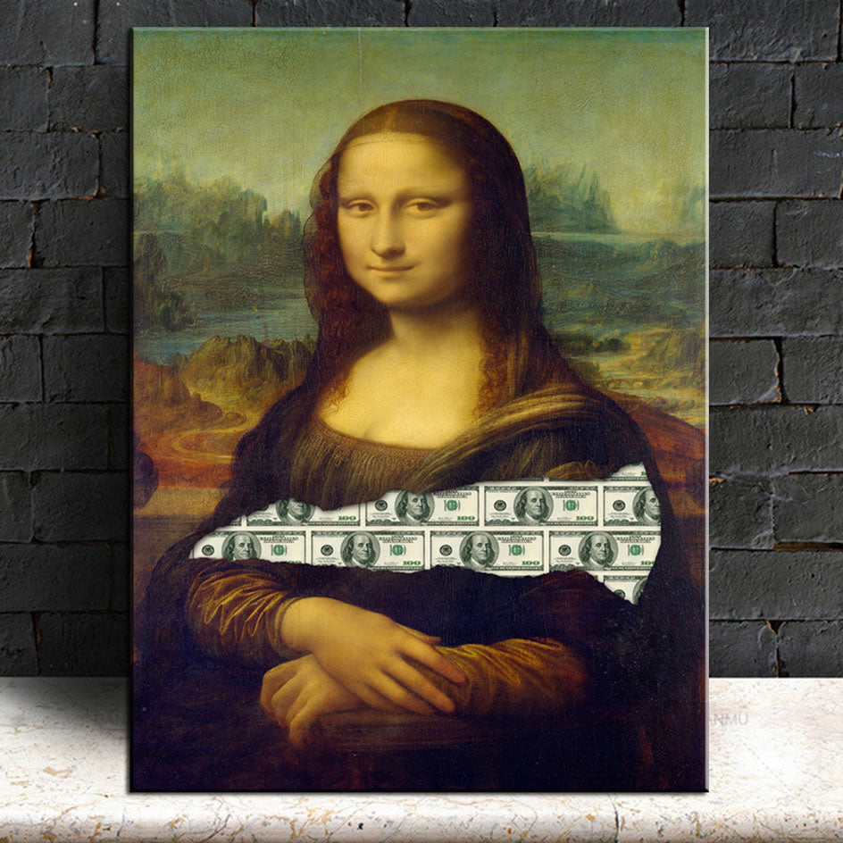 Mona Lisa With Money Canvas Painting Broker Decoration Unframed