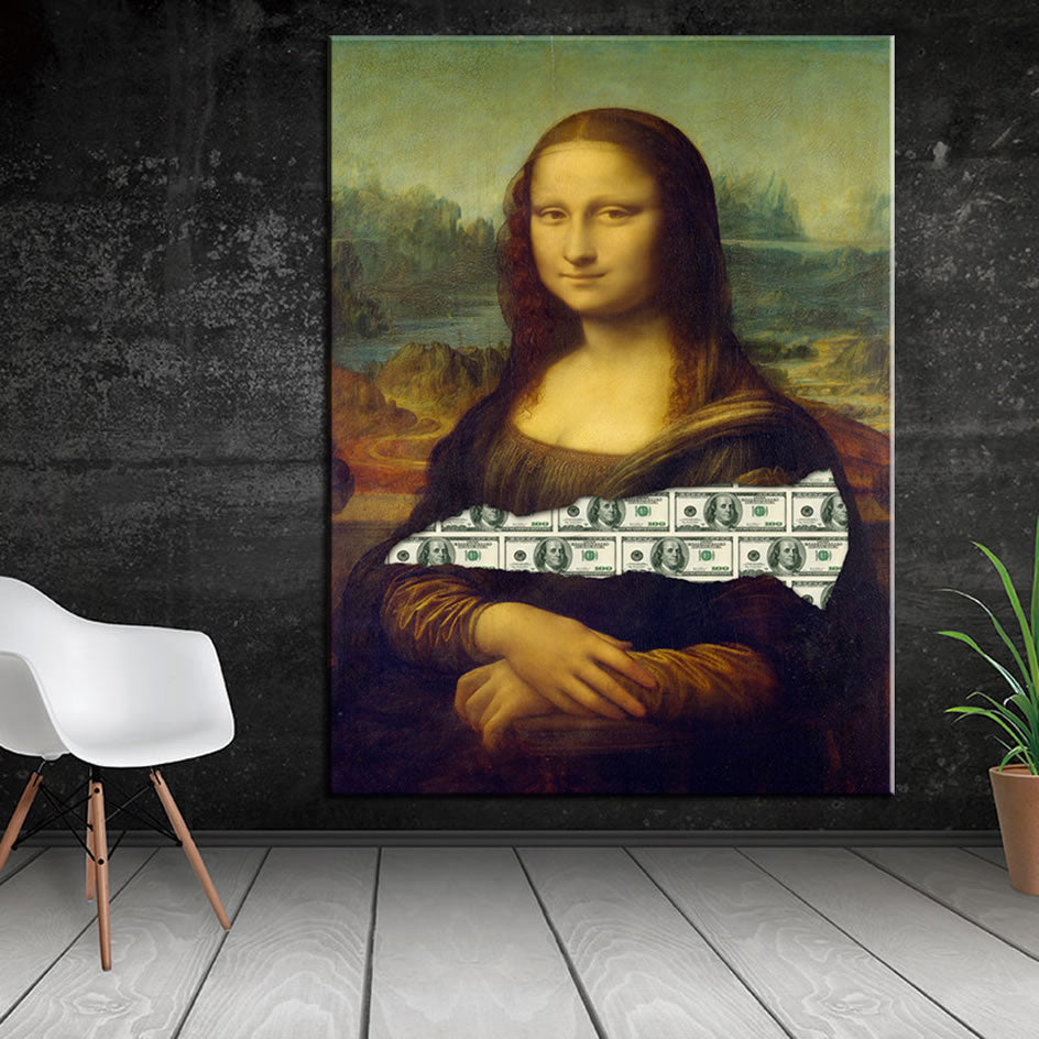 Mona Lisa With Money Canvas Painting Broker Decoration Unframed