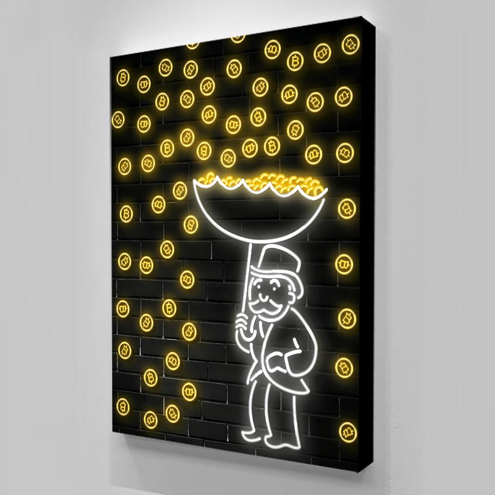Raining Money Hand-painted Wall Art Graffiti Dollar Oil Painting on Canvas