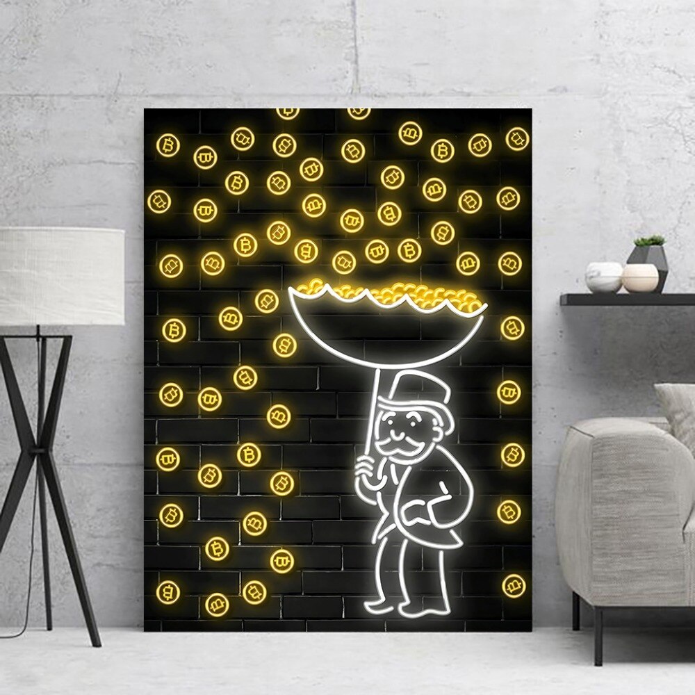Raining Money Hand-painted Wall Art Graffiti Dollar Oil Painting on Canvas