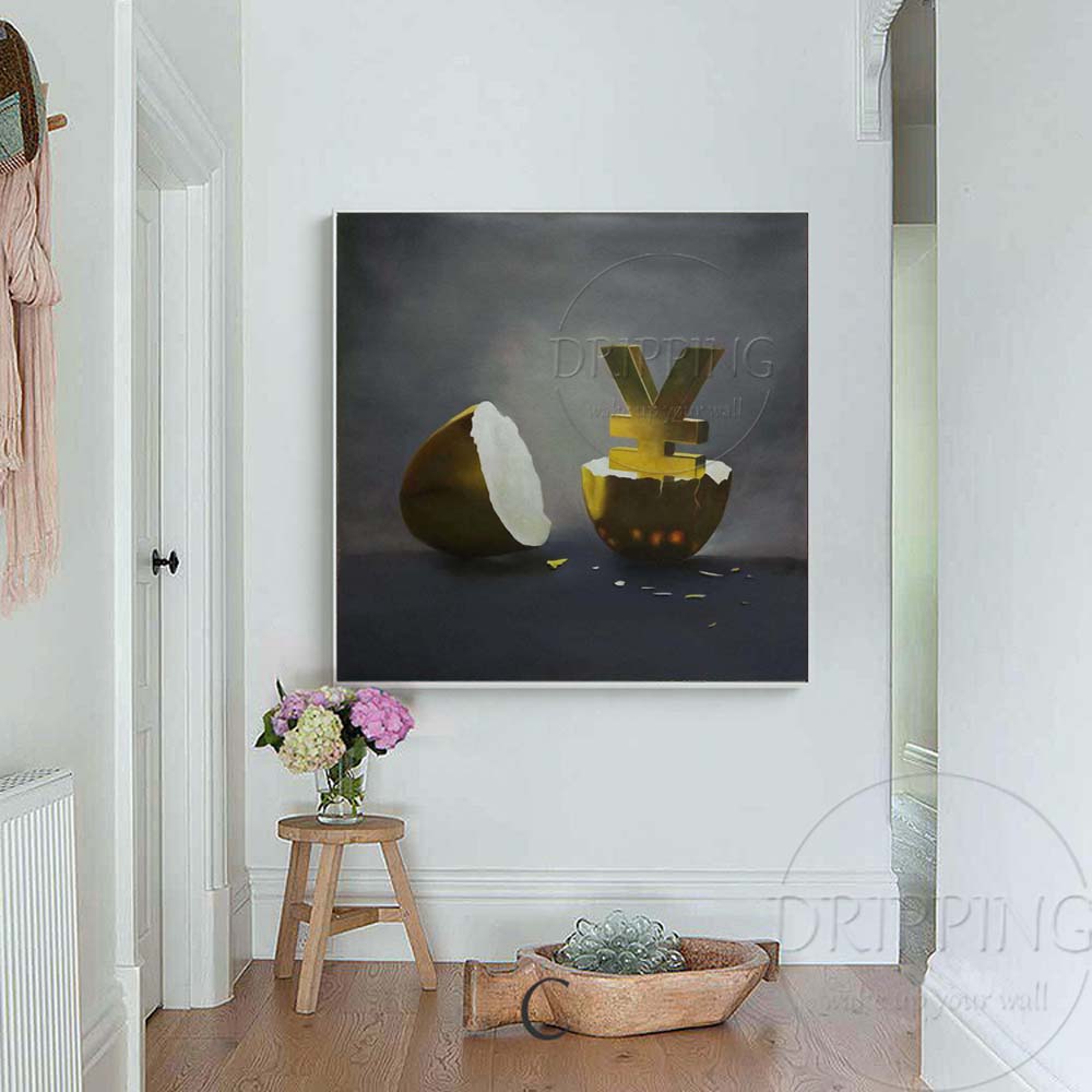 Special Design Hand-painted High Quality Burning Money Oil Painting on Canvas Modern Dollar Born in Egg Oil Painting for Decor