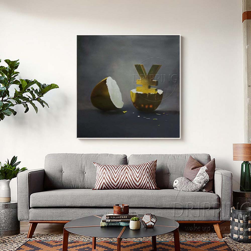 Special Design Hand-painted High Quality Burning Money Oil Painting on Canvas Modern Dollar Born in Egg Oil Painting for Decor