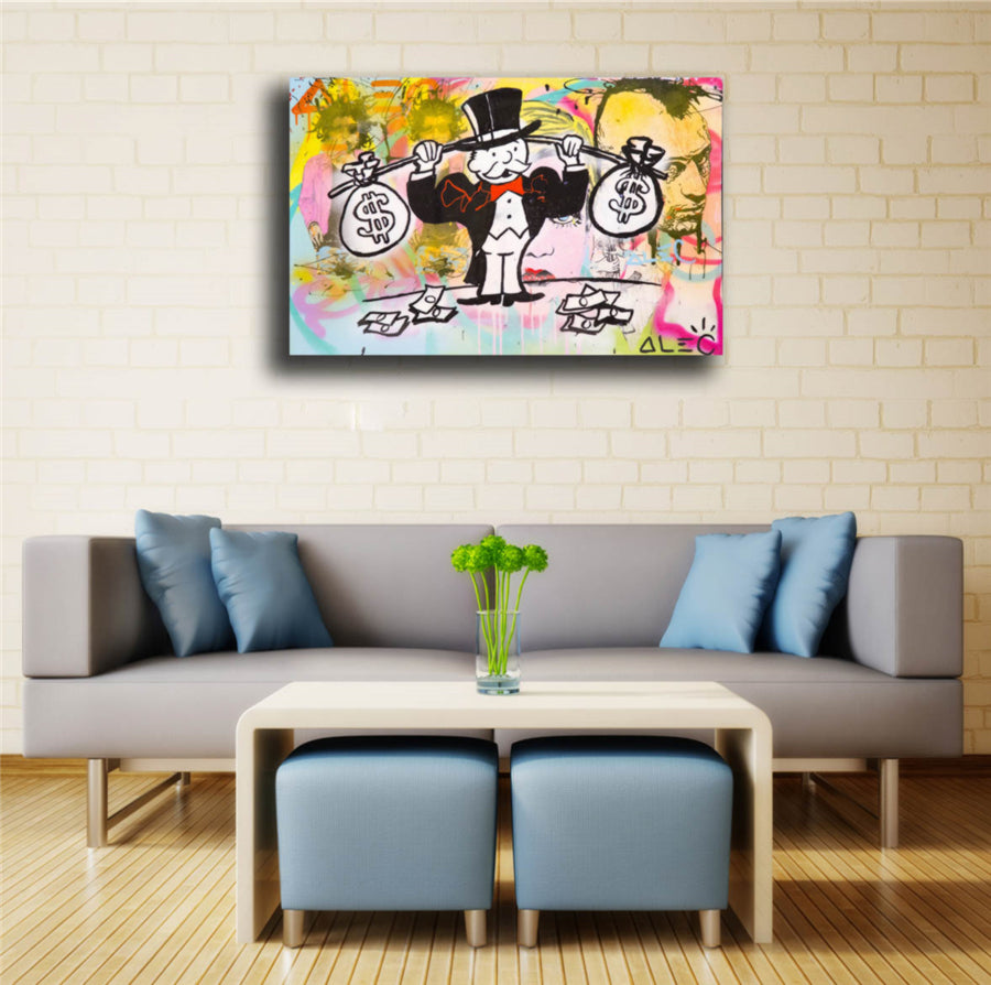 Monopolys Money Weightlifter Wall Art Canvas Painting Decorative art for Office Living Room Home Broker Decor