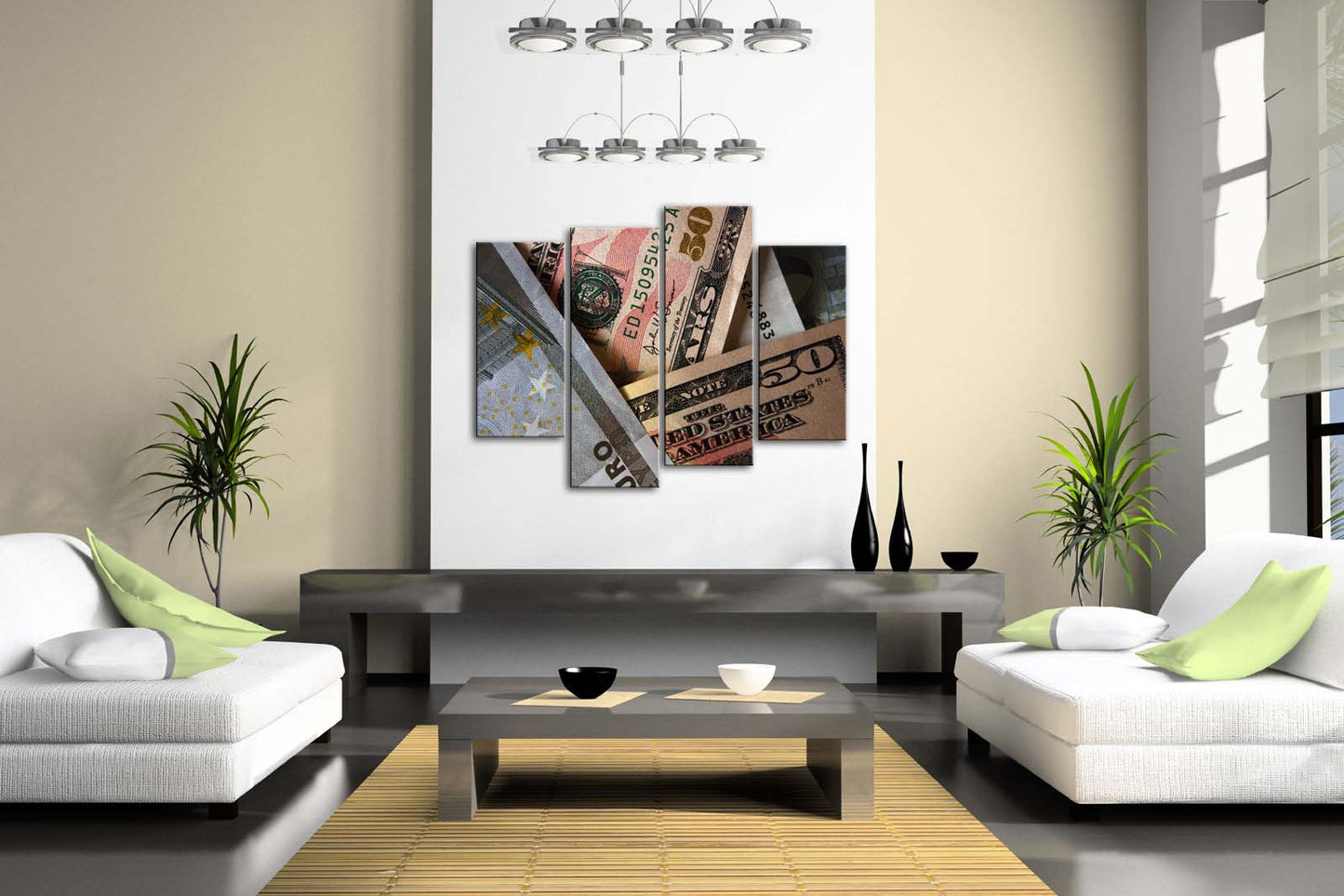 4 Panels Money Canvas Print Modern Art Poster No Frame For Living Room Home Office Decor