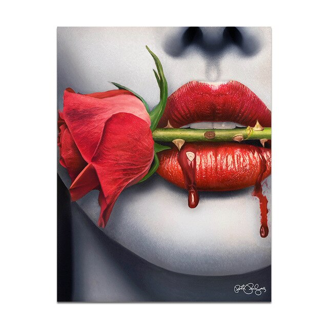 Woman Sexy Red Lips Money Posters Print on Canvas Wall Art Picture for Living Room Office Home Decor No Frame
