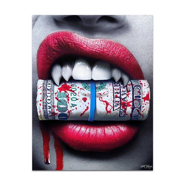 Woman Sexy Red Lips Money Posters Print on Canvas Wall Art Picture for Living Room Office Home Decor No Frame