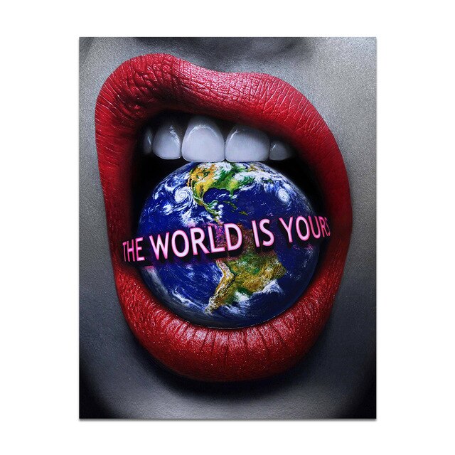 Woman Sexy Red Lips Money Posters Print on Canvas Wall Art Picture for Living Room Office Home Decor No Frame