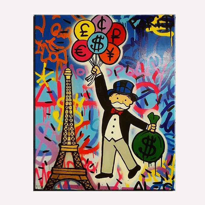 Money rain Painting Canvas Home Office Broker Decor Wall Art