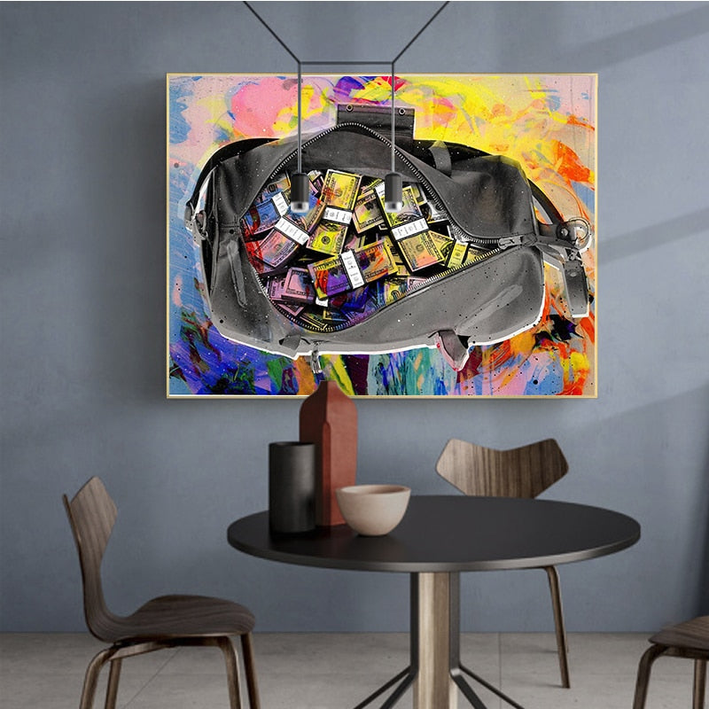 Abstract Money Bag Painting on Canvas Broker Decor Wall Art