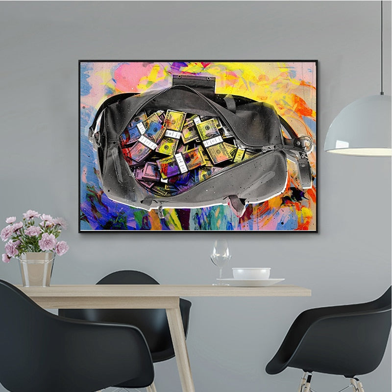 Abstract Money Bag Painting on Canvas Broker Decor Wall Art