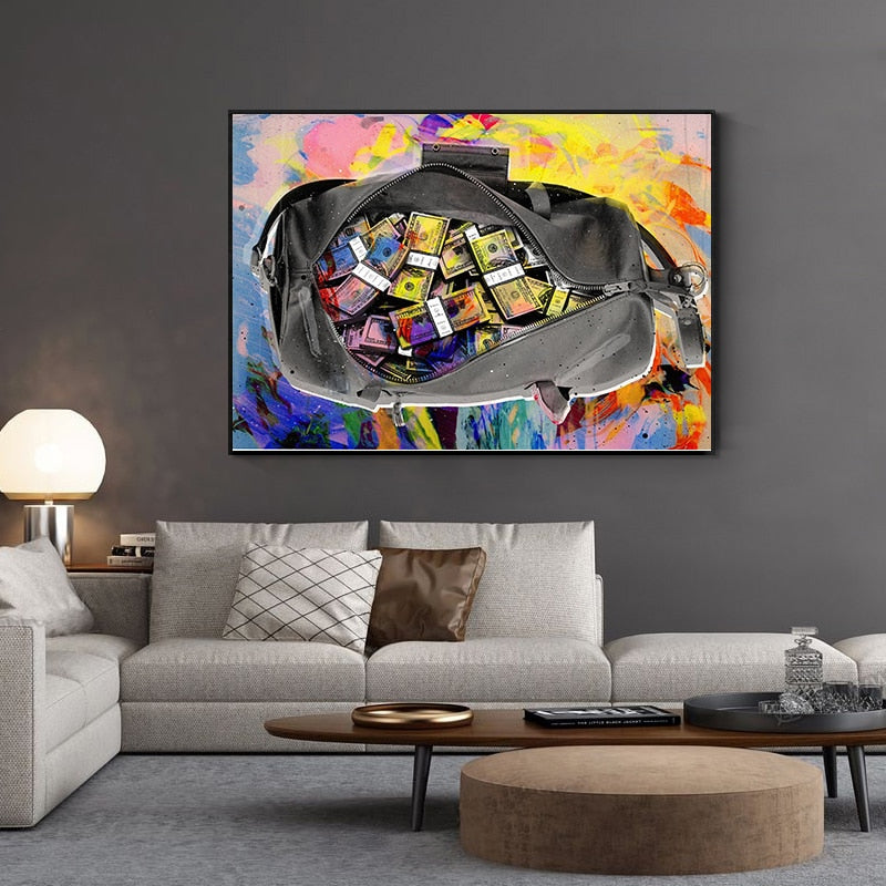 Abstract Money Bag Painting on Canvas Broker Decor Wall Art