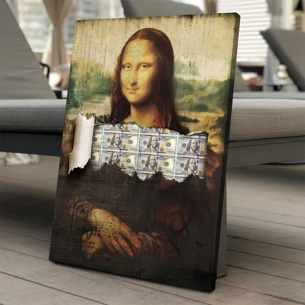 Canvas Painting Money Lisa Poker Card Wall Art Picture for Home Office Broker Decor